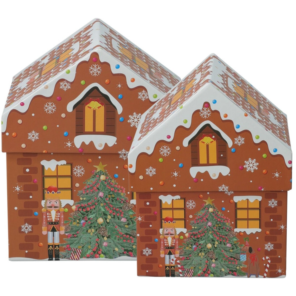 Pudełka dekoracyjne 2 szt. 18x15 cm CHATKI brązowe