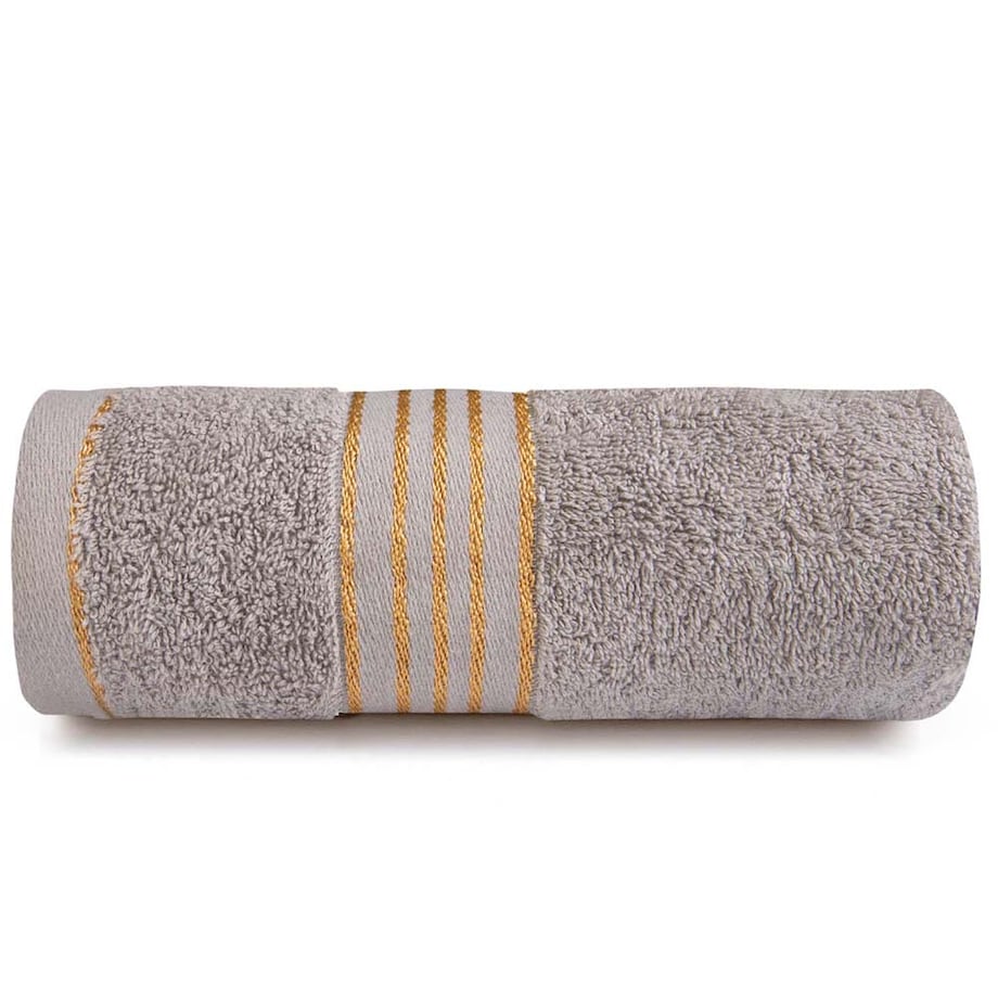 Ręcznik do rąk 30x50 cm bawełniany kolor szary z bordiurą w złote paski 500 g/m2 TIWANO