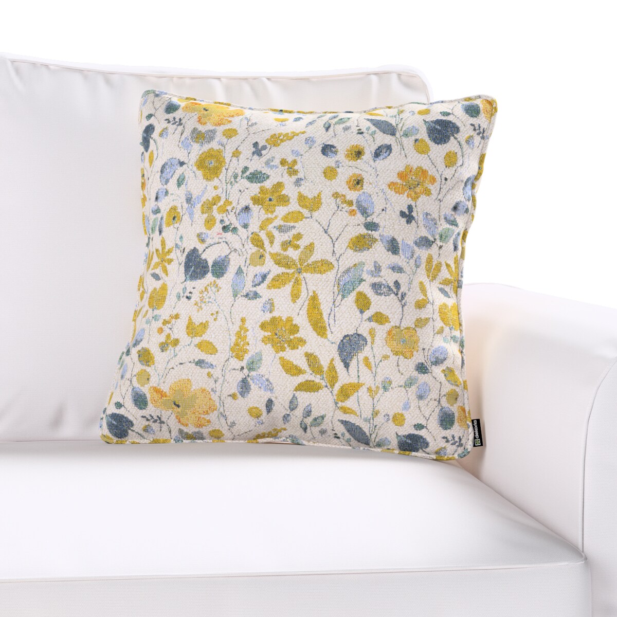 Poszewka Gabi na poduszkę 45x45 żółto-niebieskie kwiaty na kremowym tle