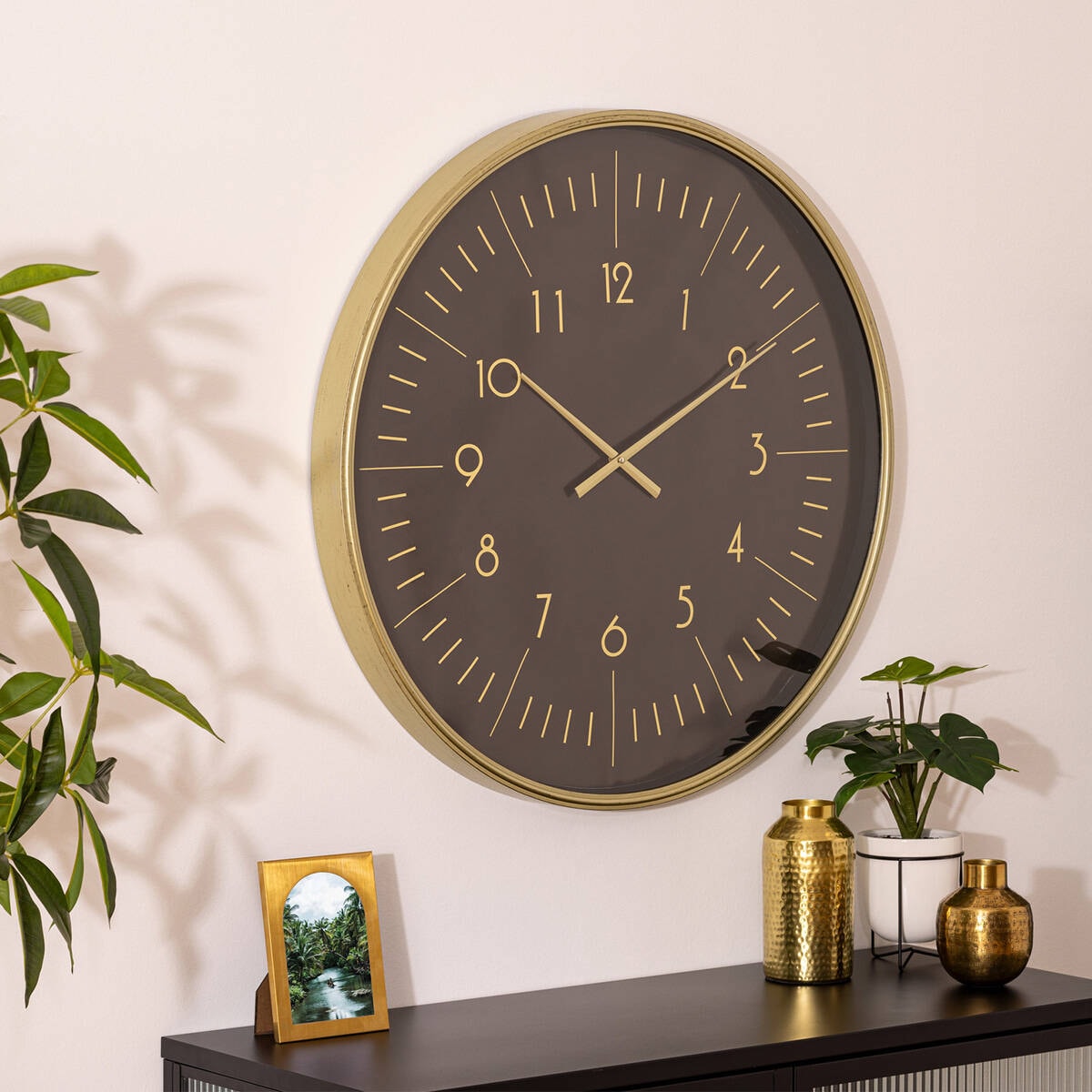 Zegar ścienny czarny złote wskazówki, ALFIE, duży, Ø 75 cm