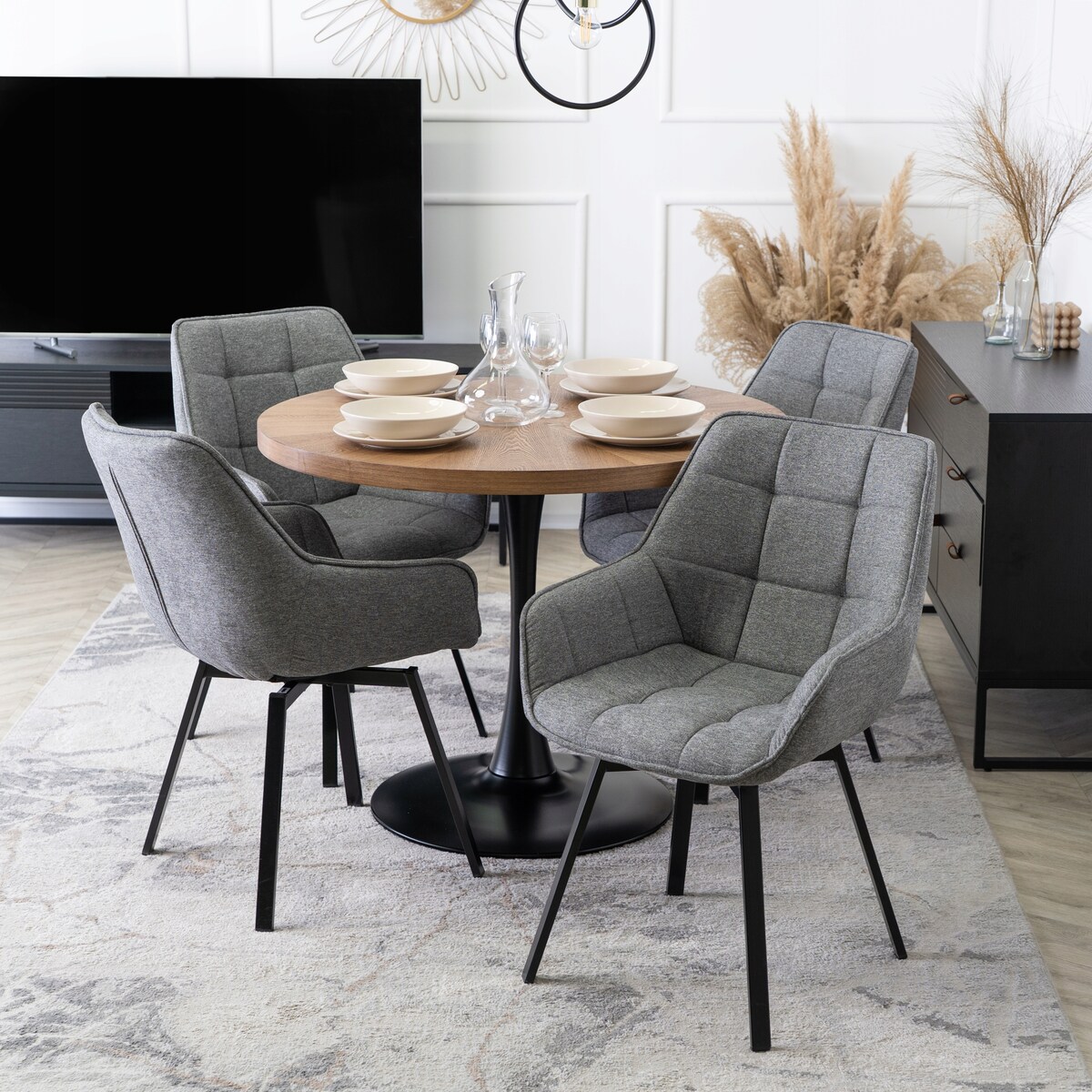 Krzesło Tapicerowane Do Jadalni Kuchni Salonu Obrotowe 360 Szare LUNA 2