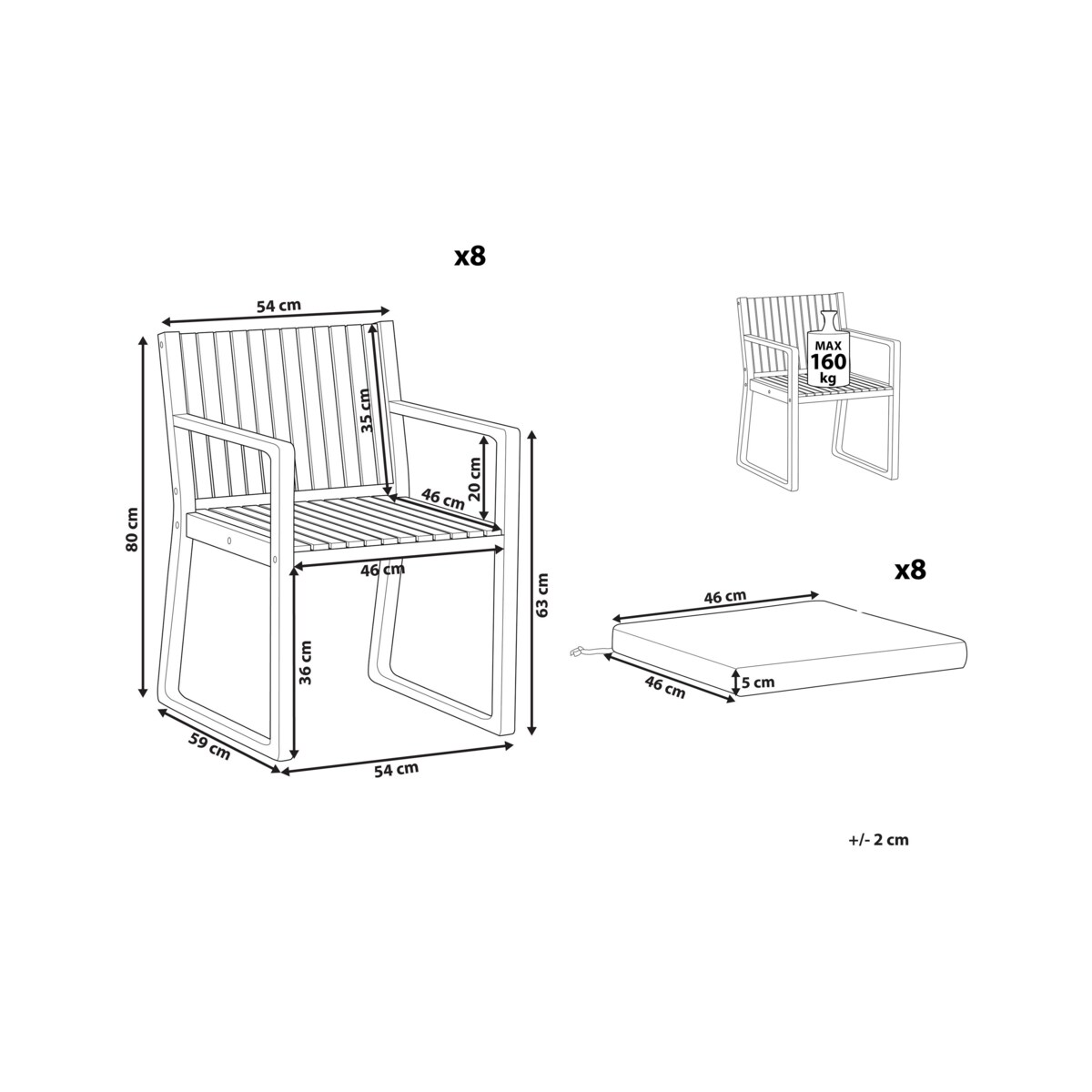Krzesło ogrodowe Zestaw 8 Drewno Złamana biel SASSARI