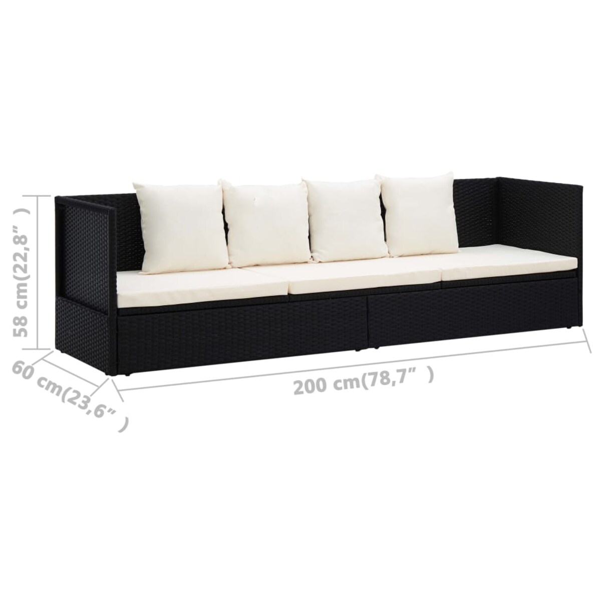 vidaXL Sofa ogrodowa z poduszkami, polirattan, czarna