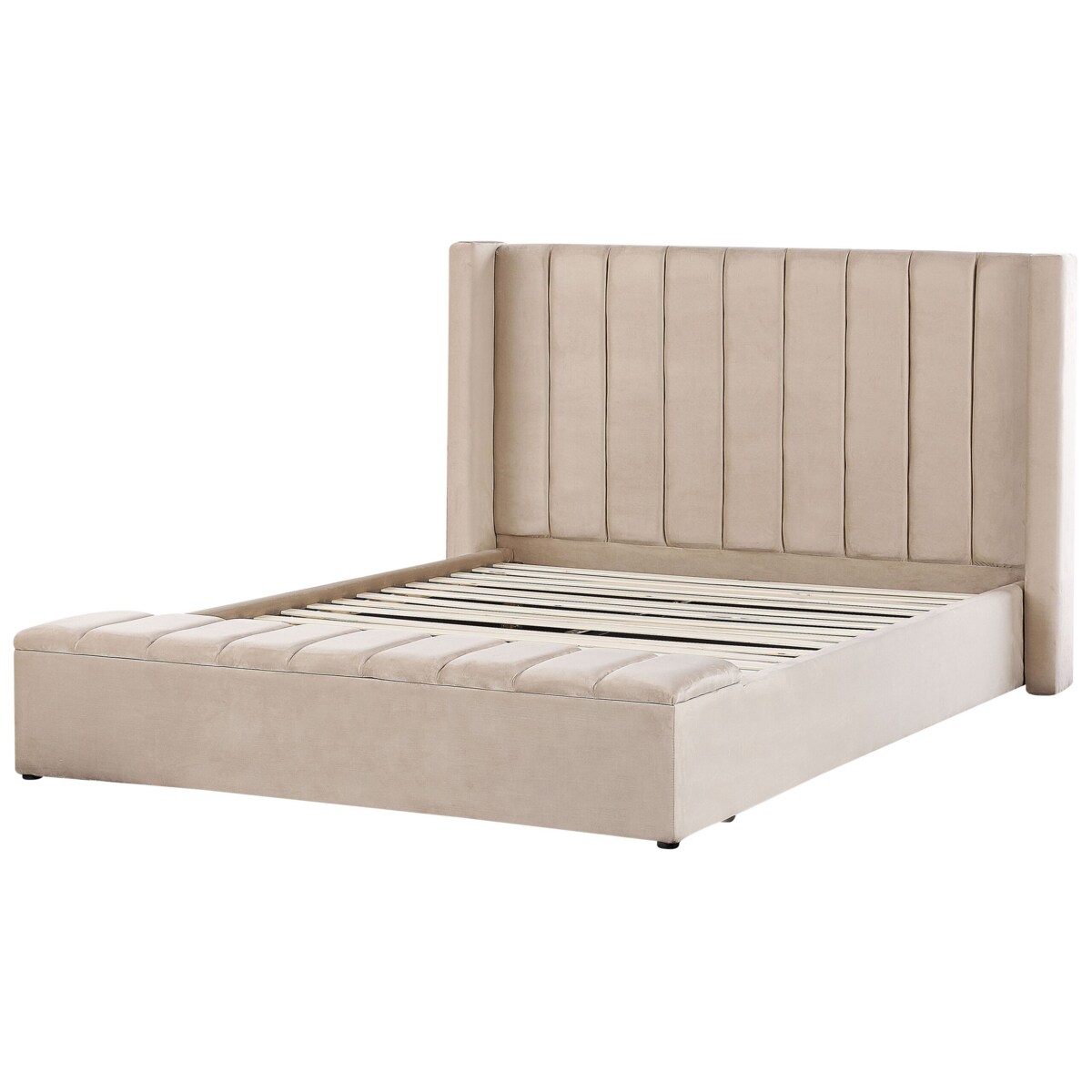 Łóżko welurowe z ławką 180 x 200 cm beżowe NOYERS