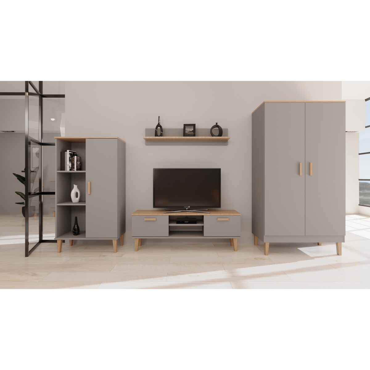 Szafka RTV Denver 120 szary chinchilla & hikora