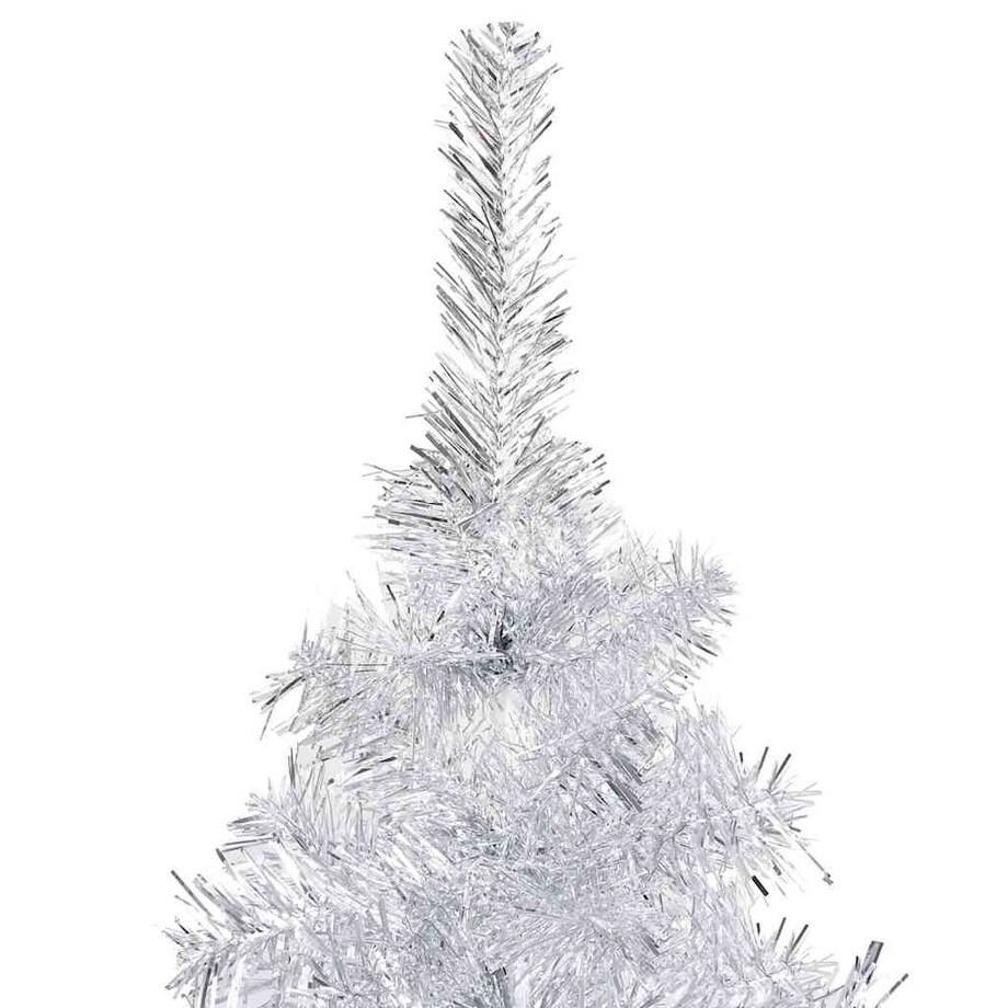 vidaXL Sztuczna choinka z lampkami i bombkami, srebrna, 120 cm, PET