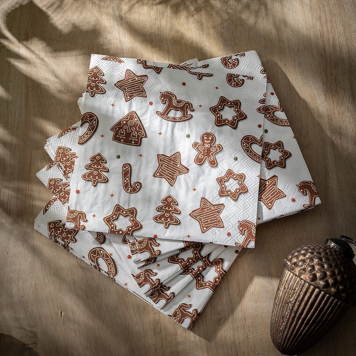 Serwetki świąteczne Cookie II 20 szt. boże narodzenie, święta, świąteczne, biały-brązowy, 16x16x3 cm