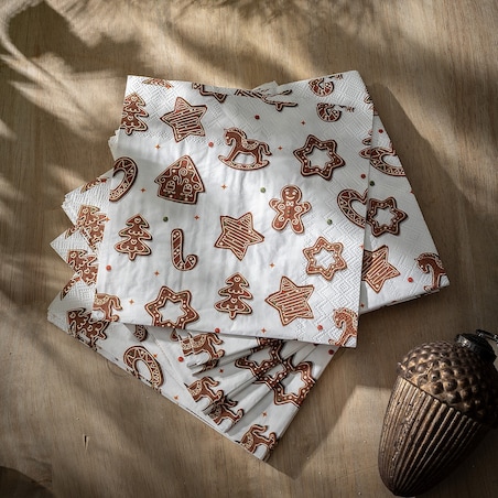 Serwetki świąteczne Cookie II 20 szt. boże narodzenie, święta, świąteczne, biały-brązowy, 16x16x3 cm