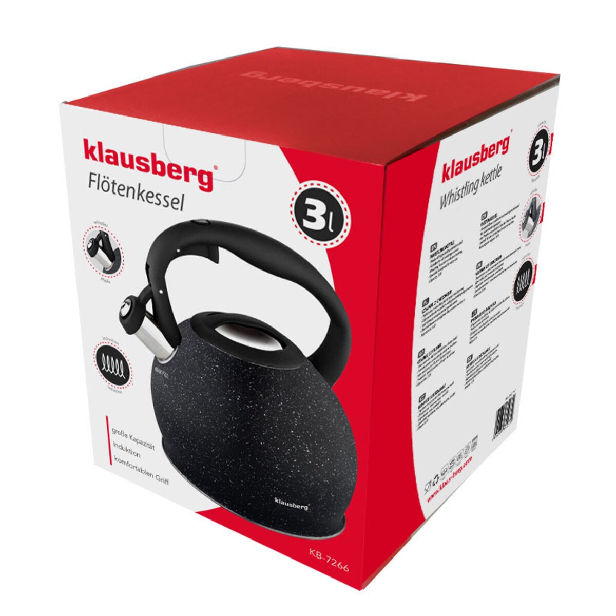 Czajnik stalowy z gwizdkiem 3L indukcja gaz czarny marmurek KLAUSBERG