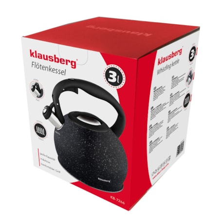 Czajnik stalowy z gwizdkiem 3L indukcja gaz czarny marmurek KLAUSBERG