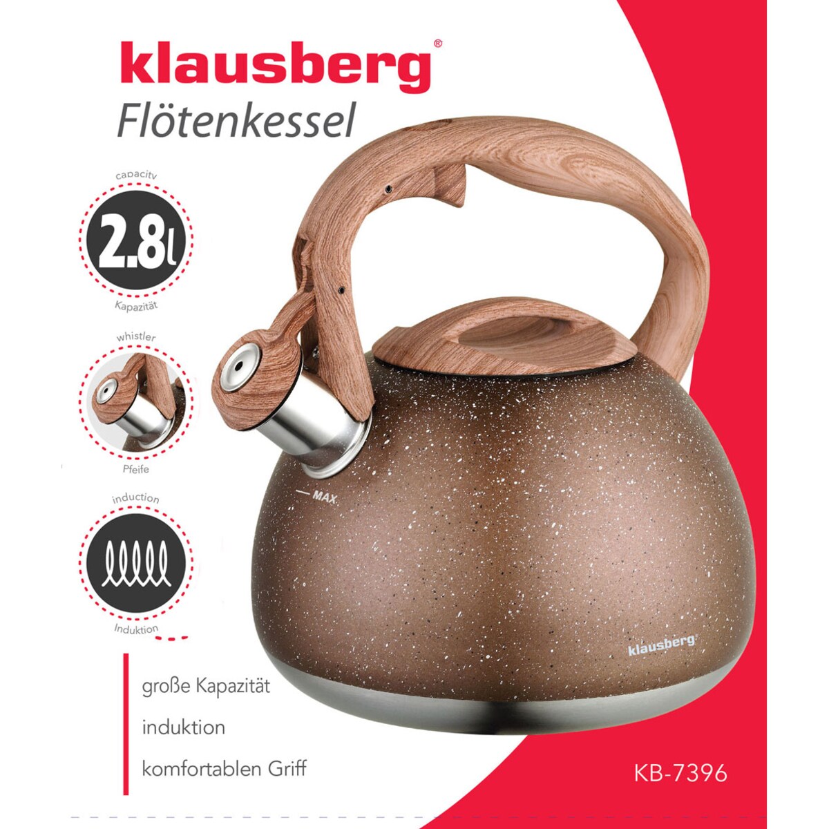 Czajnik stalowy z gwizdkiem 2.8L Wood Line miedziany KLAUSBERG