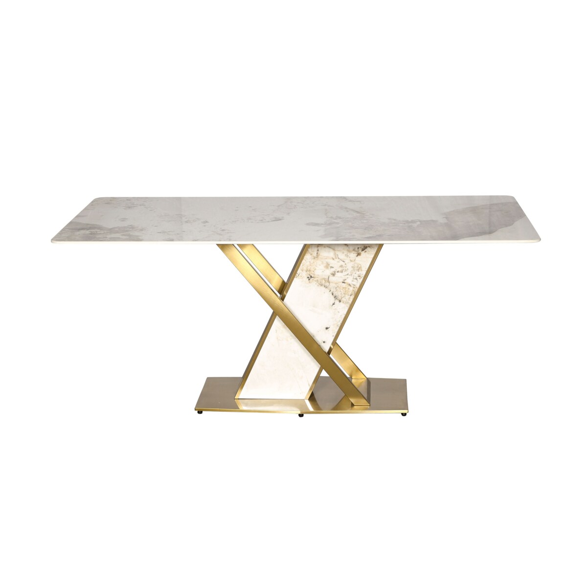 Stół złoty prostokątny Glamour Nowojorski Florencja z kamiennym blatem o wzorze marmuru 180x90x75