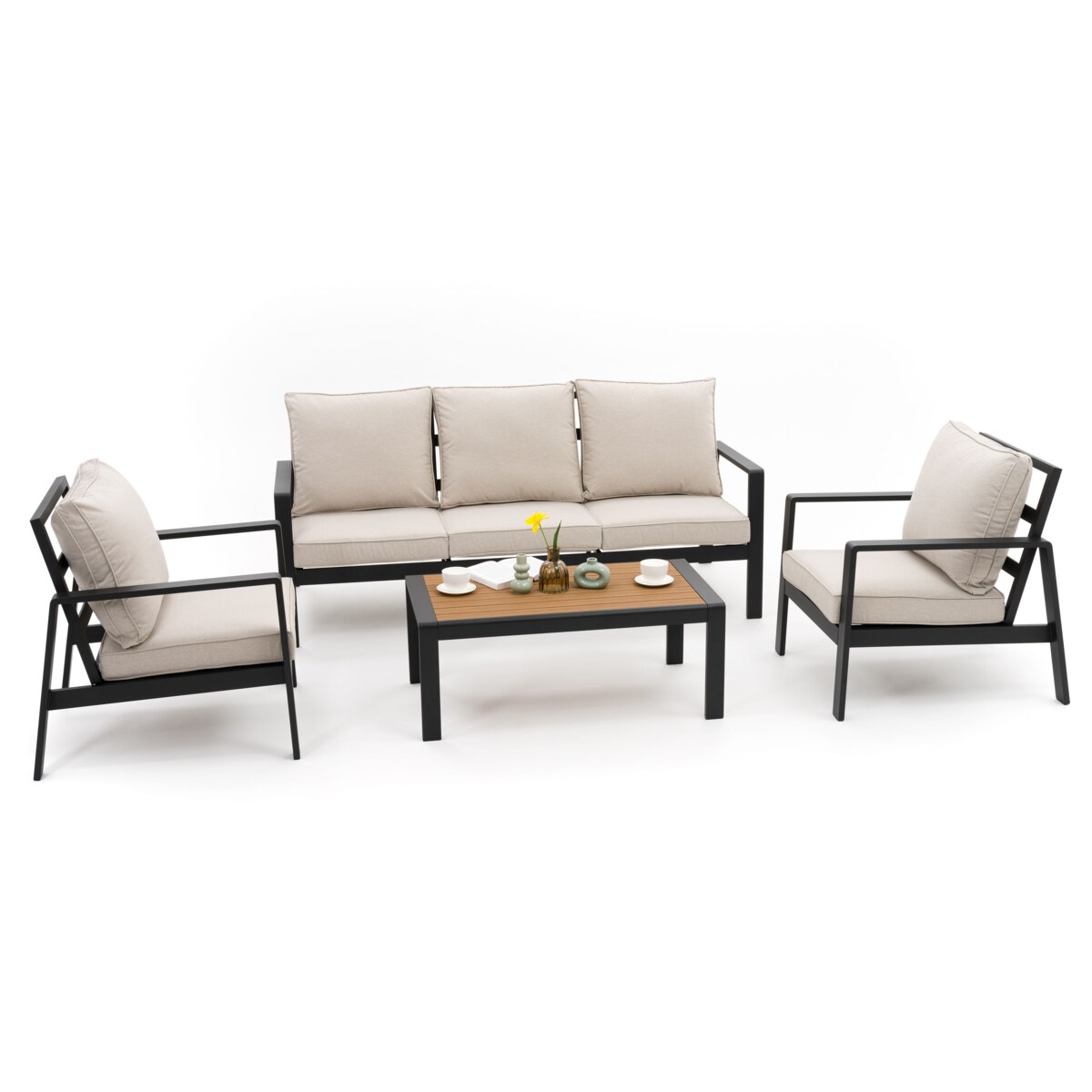 Zestaw mebli ogrodowych aluminiowe nowoczesne ATOL 5 grafitowo beżowe