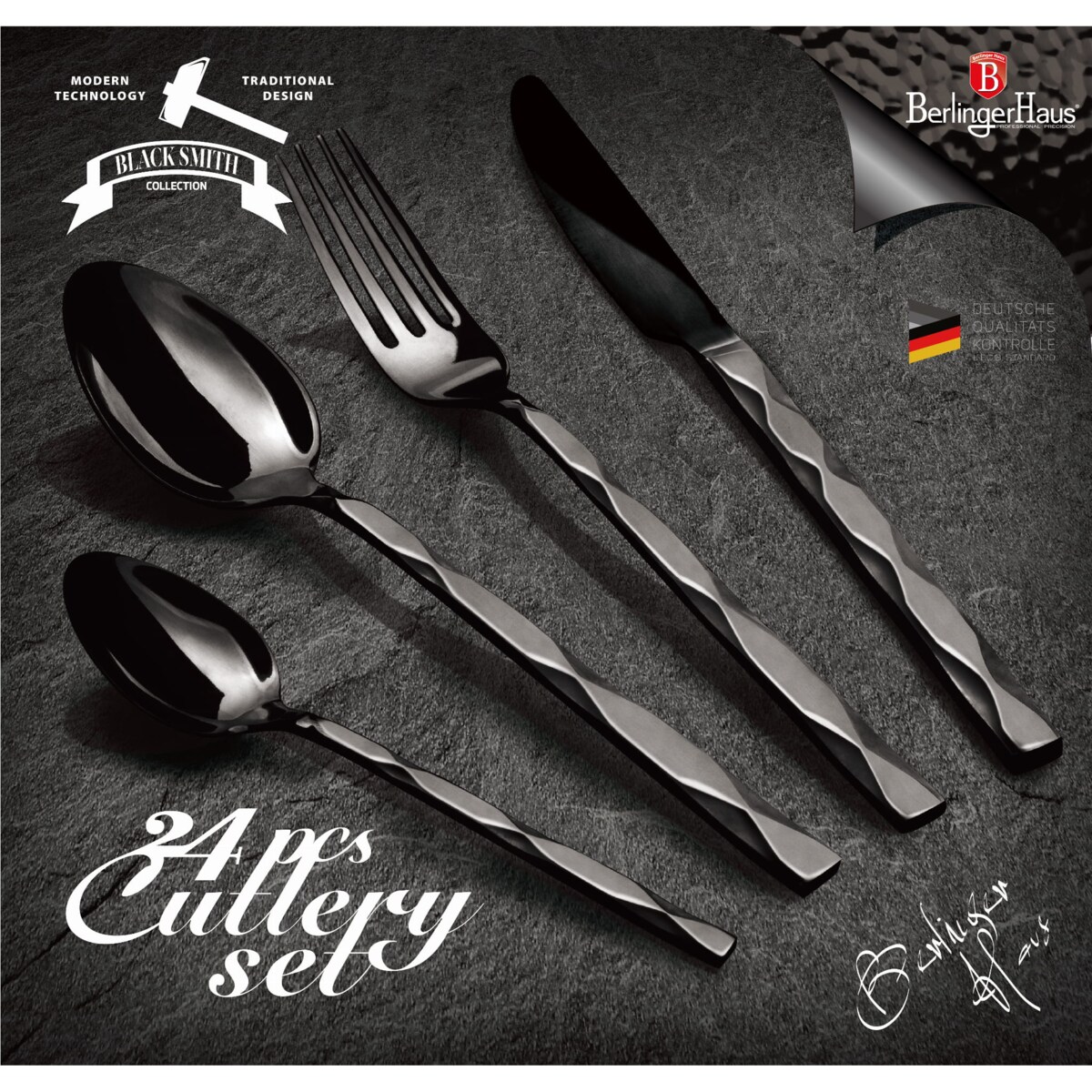 Komplet sztućców 24-elementy czarny połysk Black Royal BerlingerHaus BH-2622