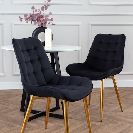 Krzesło tapicerowane czarne welurowe pikowane glamour złote nogi