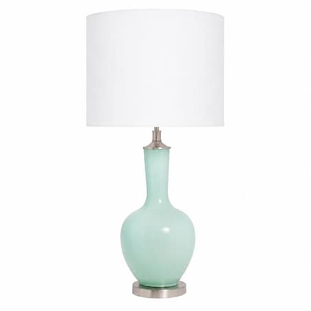 Lampa seledynowa na komodę w stylu hamptons z białym abażurem NANKIN