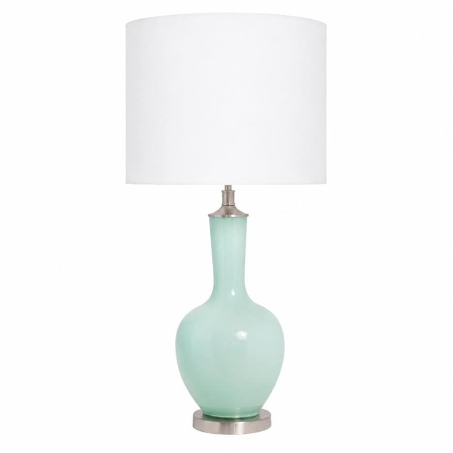 Lampa seledynowa na komodę w stylu hamptons z białym abażurem NANKIN