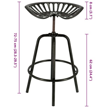 Esschert Design Stołek barowy w formie siedziska z traktora, czarny