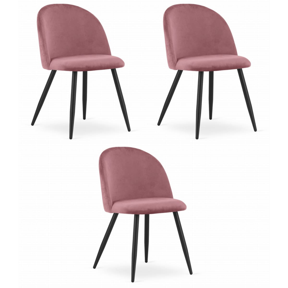 Krzesło Do Jadalni Kuchni Salonu Bello - Aksamit Ciemny Róż / Nogi Czarne X 3