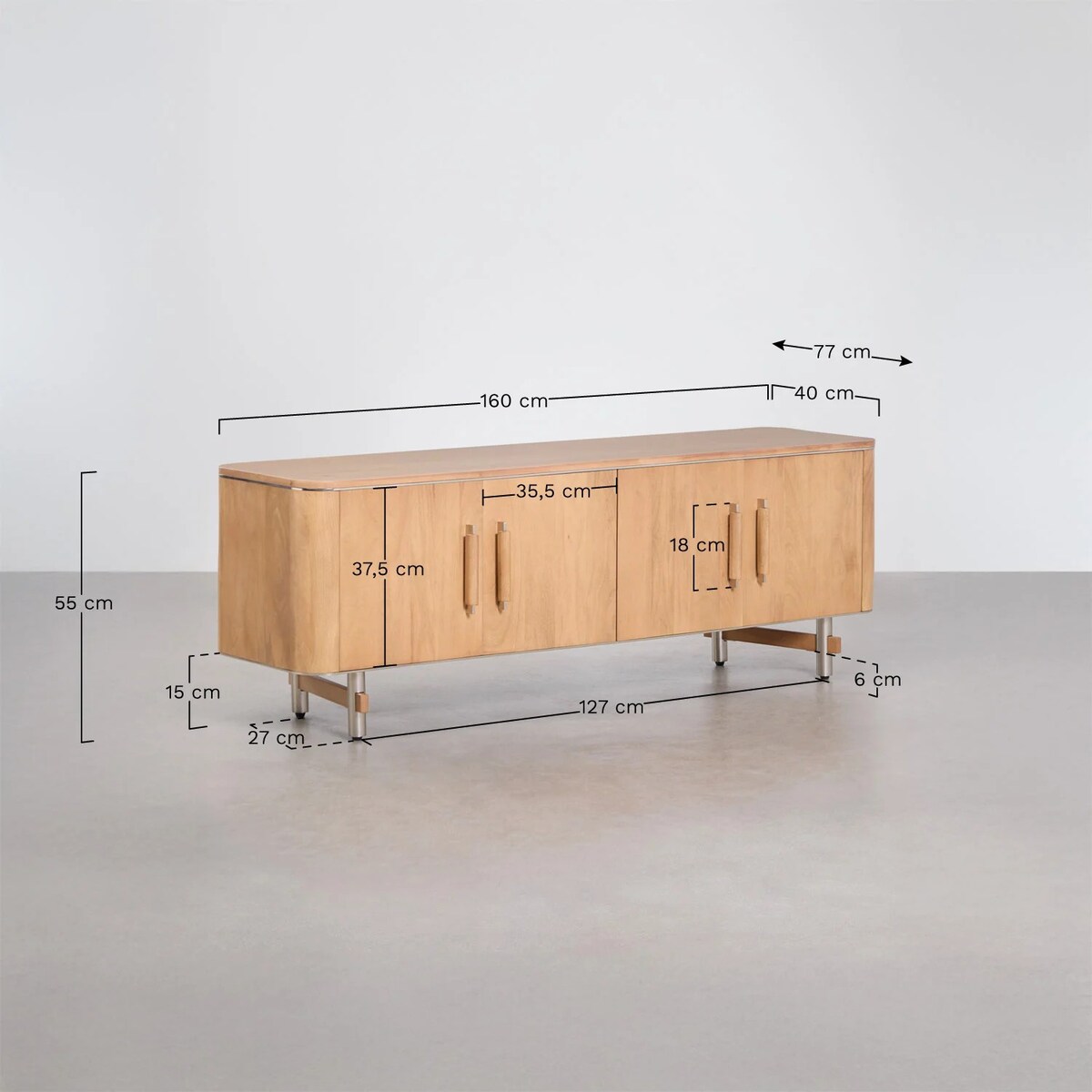 Komoda RTV 160x40 cm z drewna mango i stali Osaka
