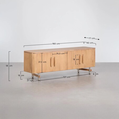 Komoda RTV 160x40 cm z drewna mango i stali Osaka
