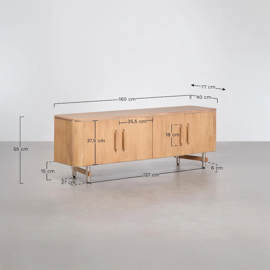 Komoda RTV 160x40 cm z drewna mango i stali Osaka