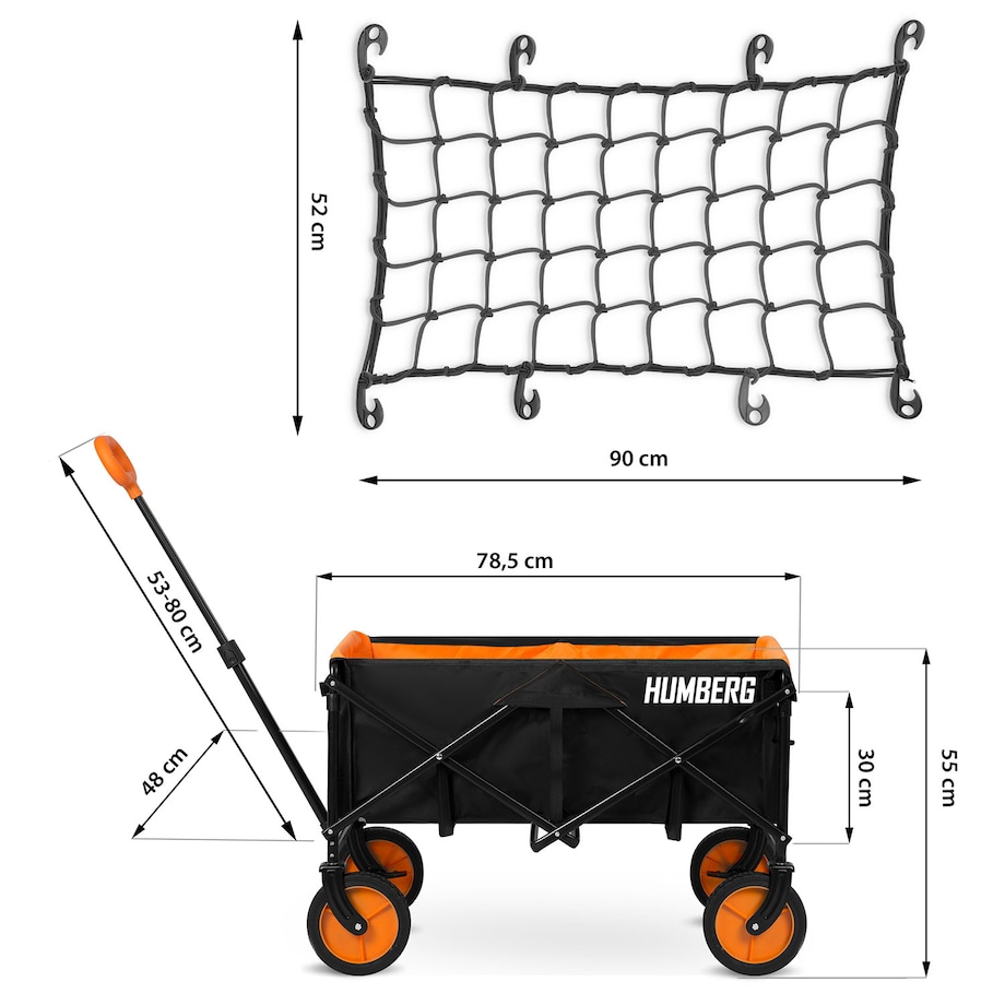 Wózek ogrodowy transportowy skladany Humberg 90 kg + siatka zabezpieczająca