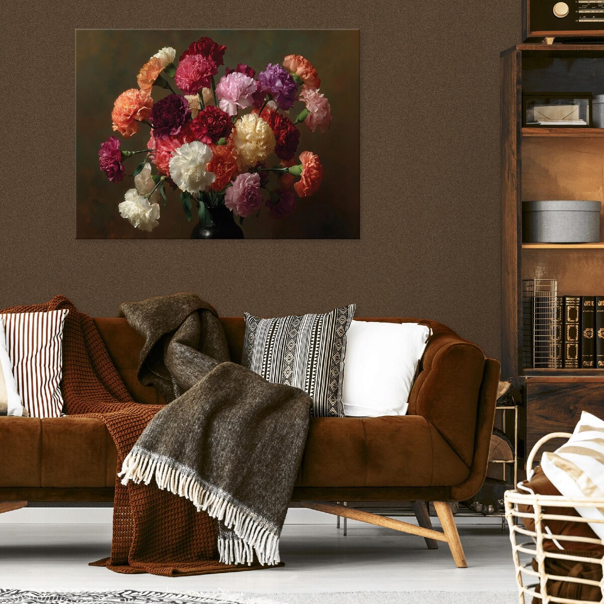 Obraz Do Sypialni Salonu Na Płótnie Kwiaty Nowoczesny Brązowy 60x40