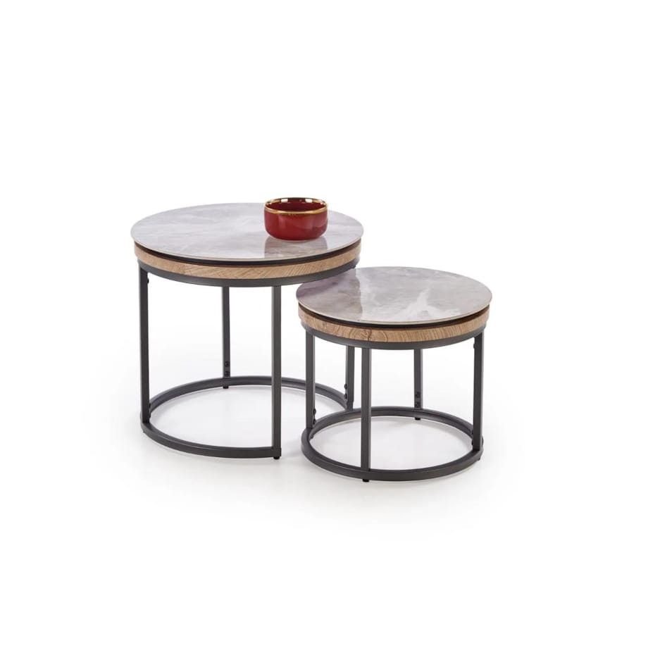 Zestaw 2 stolików ITAKA szary marmur/czarny