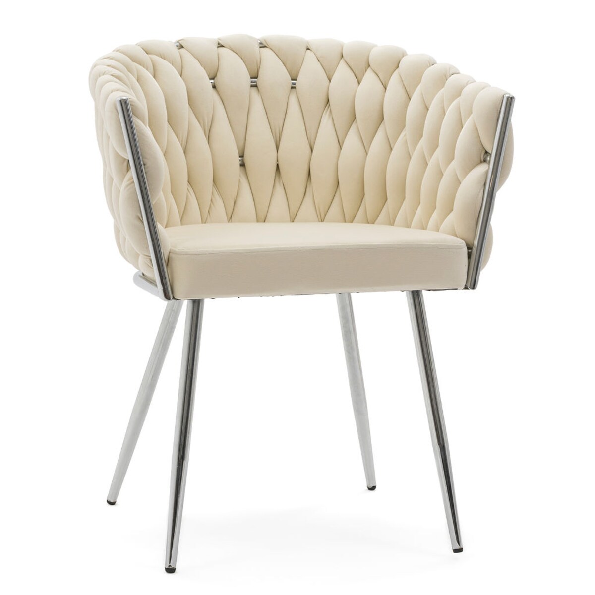 KRZESŁO GLAMOUR DO SALONU PLECIONE OPARCIE BEŻOWE SREBRNE NOGI WLUROWE