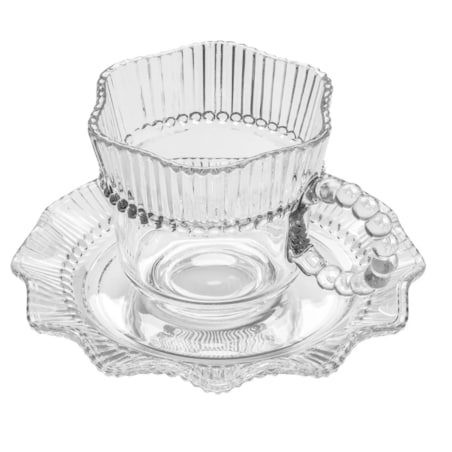 KOMPLET Filiżanka do kawy herbaty ze spodkiem szklana 6x 200 ml WZOREK