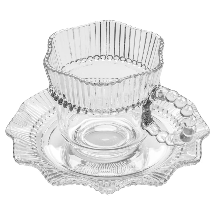 KOMPLET Filiżanka do kawy herbaty ze spodkiem szklana 6x 200 ml WZOREK