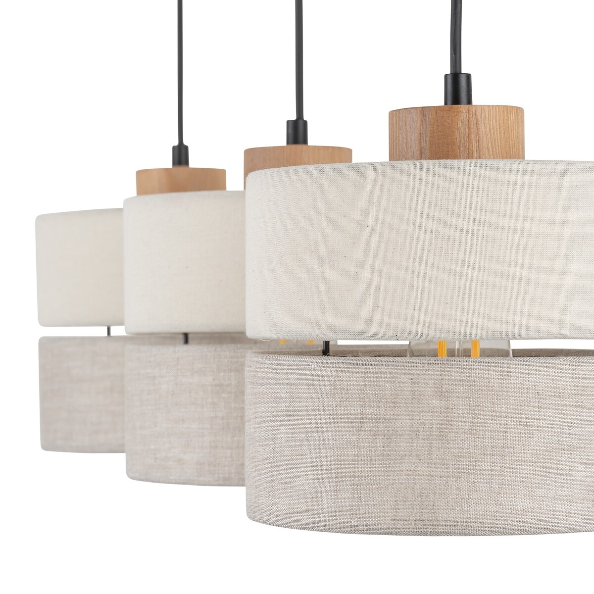Lampa wisząca TK Lighting ECO 5771 3xE27 szaro-beżowa drewno metal abażur do salonu jadalni