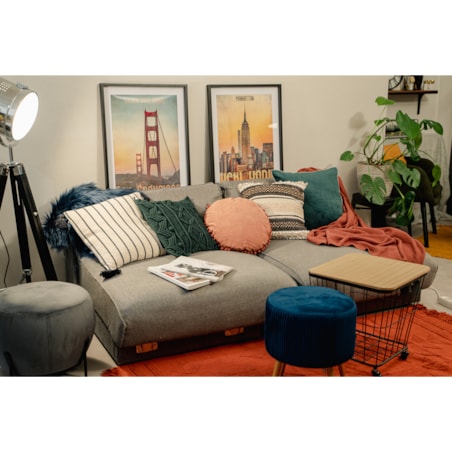 Poduszka z pomponami Dotted line, bawełniana, 45 x 45 cm