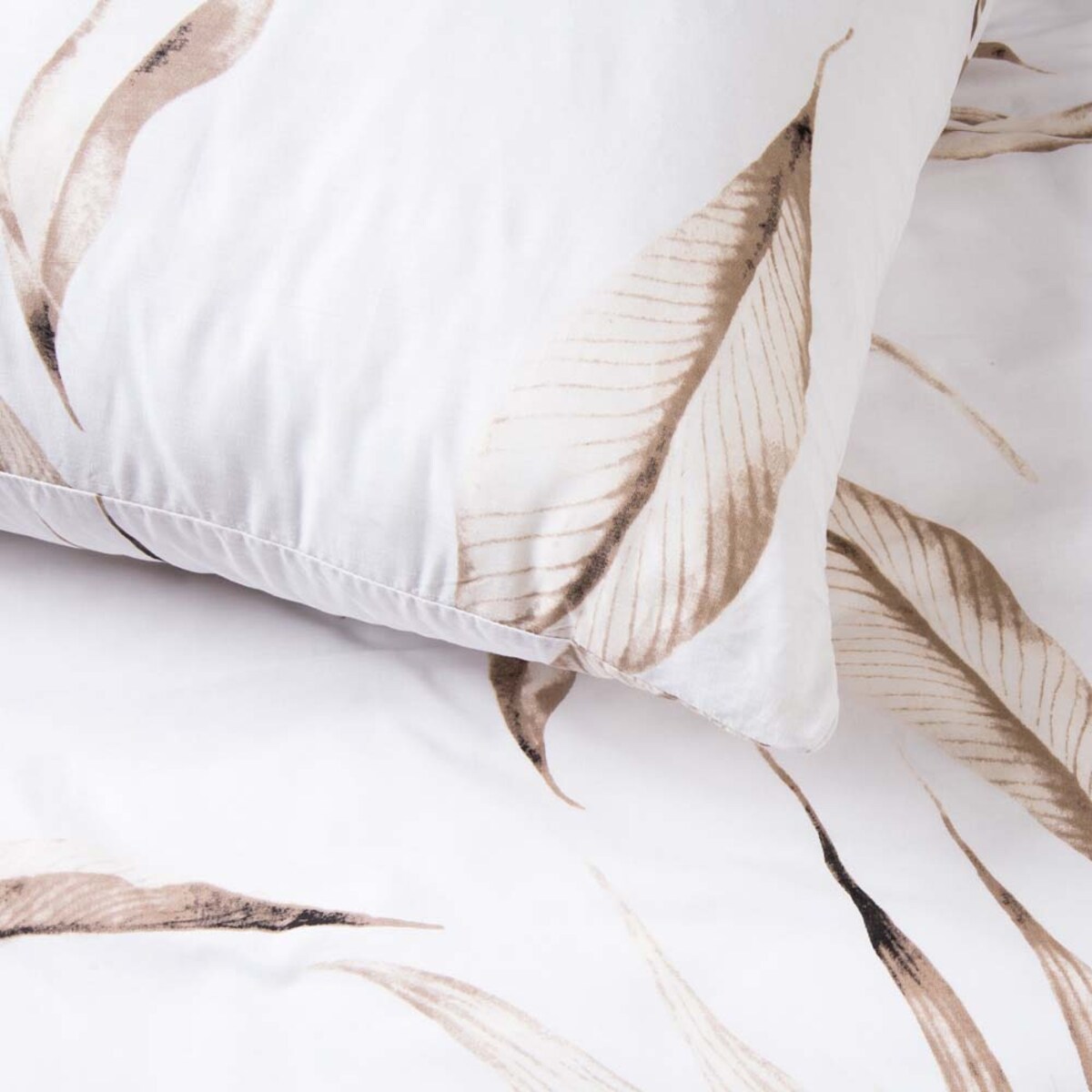 Pościel bawełniana 140x200 Livia biała w beżowe liście, Cottonlove