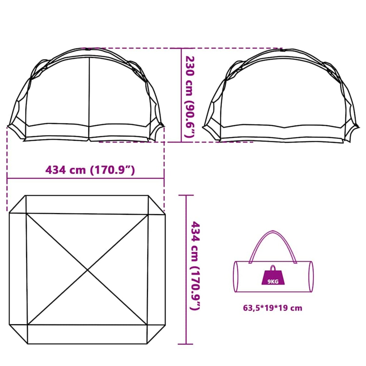 vidaXL Namioty z dachem lazurowy błękit 434 x 434 x 230 cm Poliester