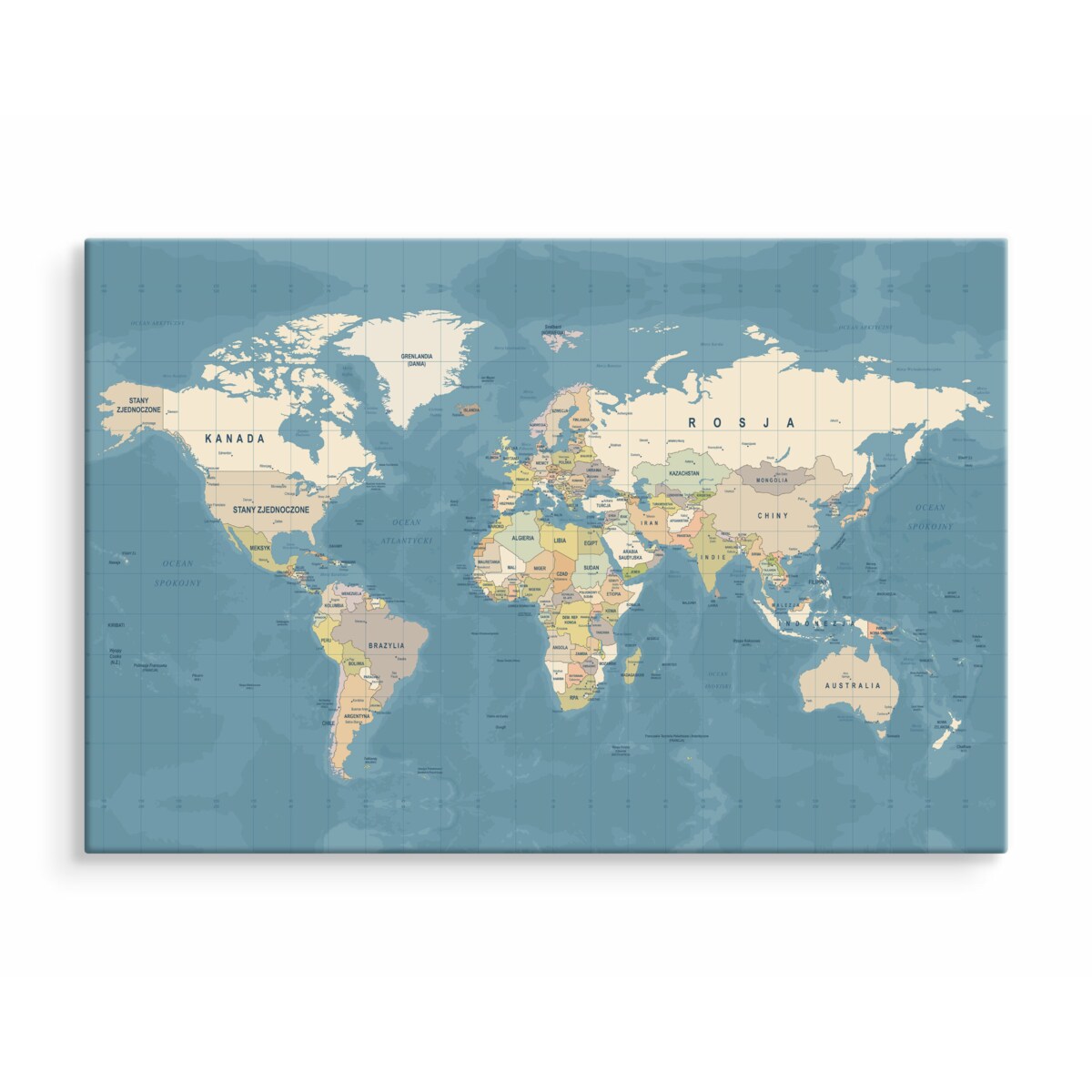 Obraz Mapa Świata Po Polsku 90x60cm