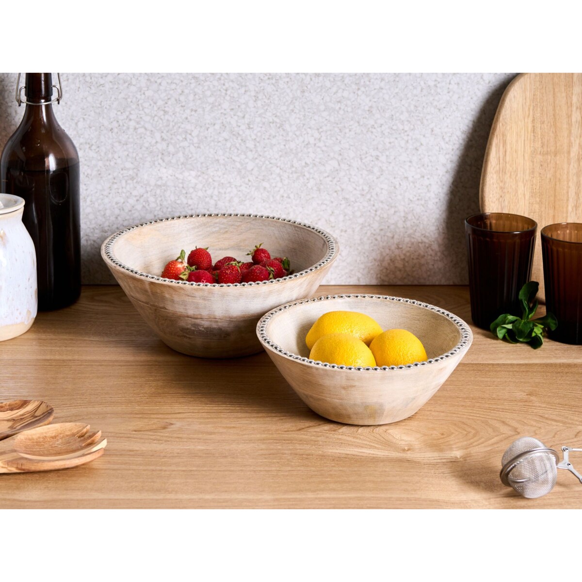 Zestaw 2 mis dekoracyjnych LUXOR Drewno mango Jasnobrązowy