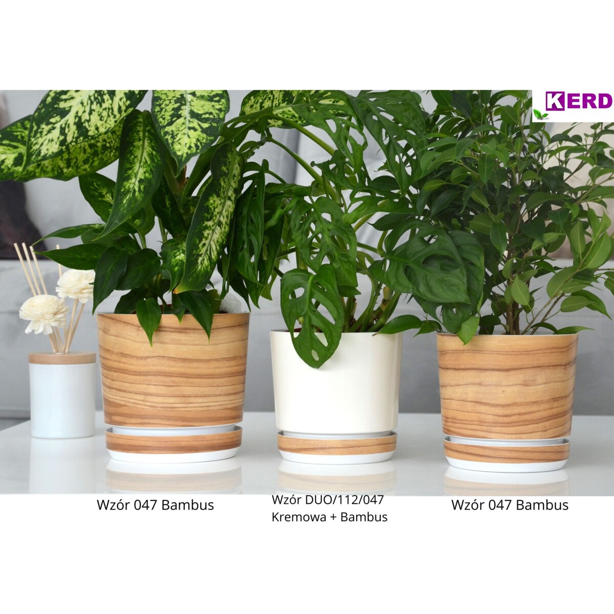 16 cm wzór BAMBUS * Doniczka z podstawką drewnopodobna imitacj deski drewna styl naturalny skandynawski