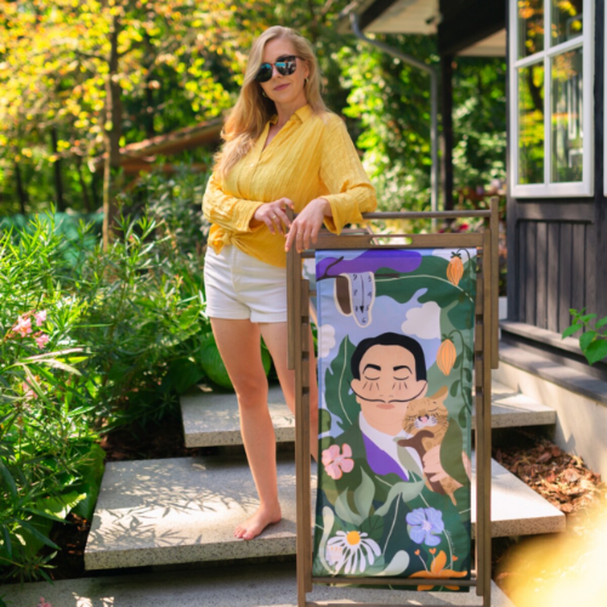 Leżak drewniany poszerzony Dali na prezent, zdejmowany materiał Laba Poland