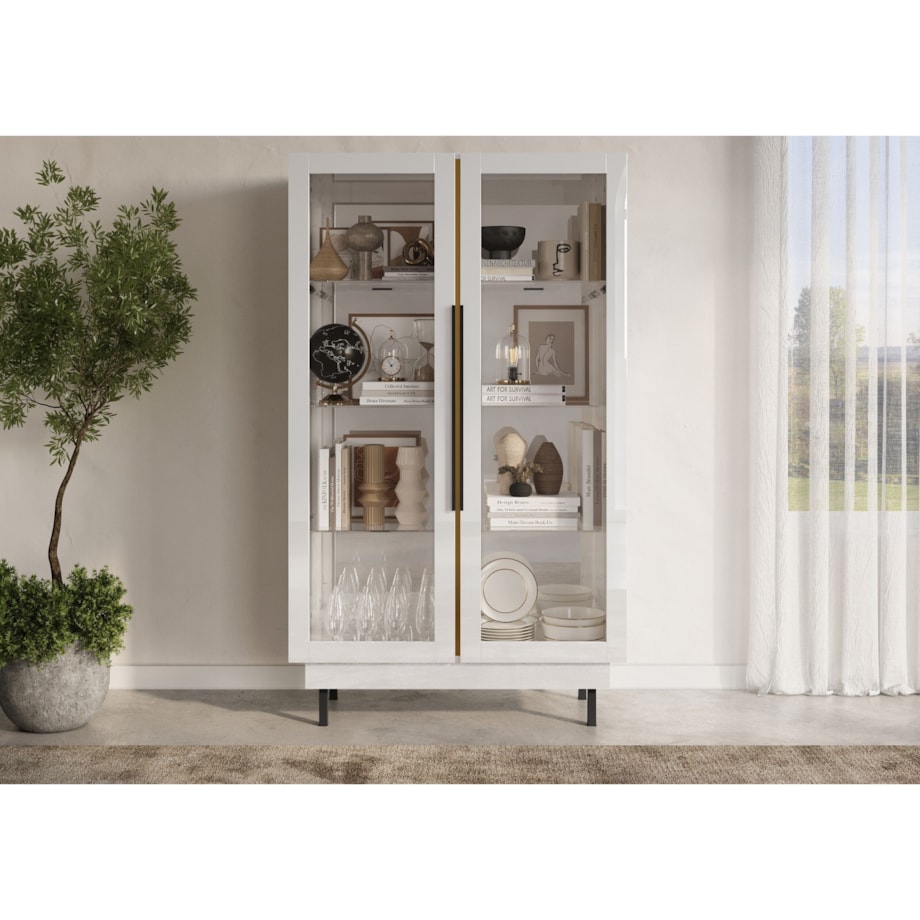 Elegancka biała witryna Dancan ARTEMISA ze złotymi dodatkami / szer. 100 cm
