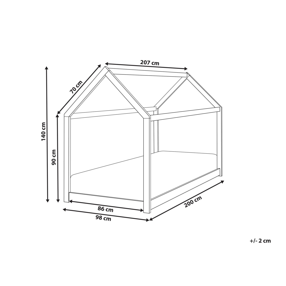 Łóżko dziecięce domek drewniane 90 x 200 cm szare TOSSE