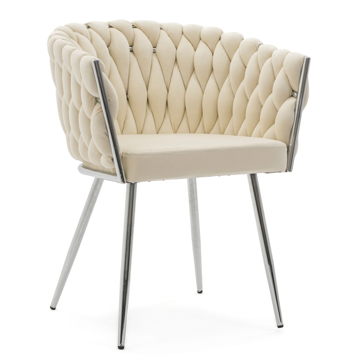 KRZESŁO GLAMOUR DO SALONU PLECIONE OPARCIE BEŻOWE SREBRNE NOGI WLUROWE