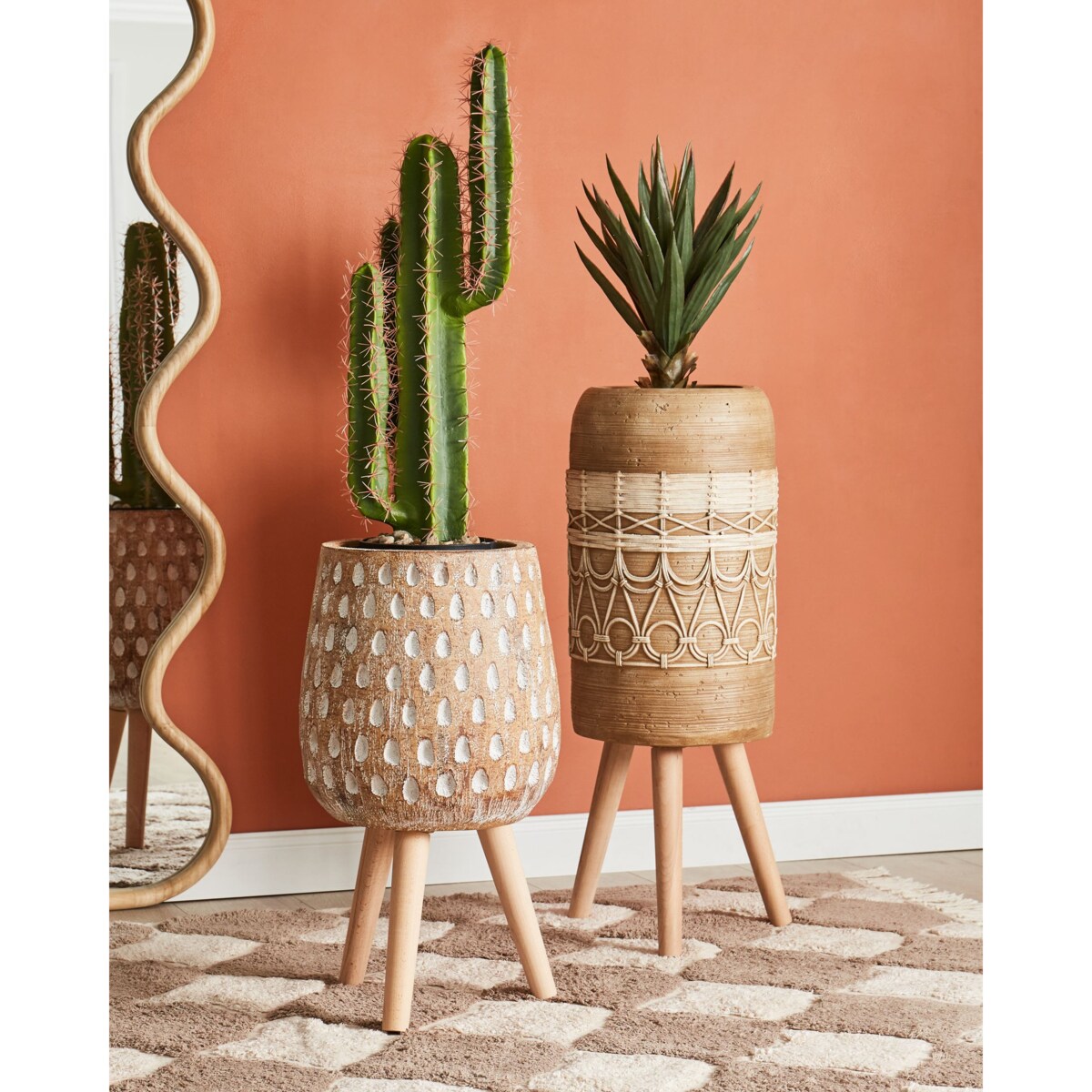 Doniczka na stojaku 27 x 27 x 61 cm jasnobrązowa ASCLEPIAS