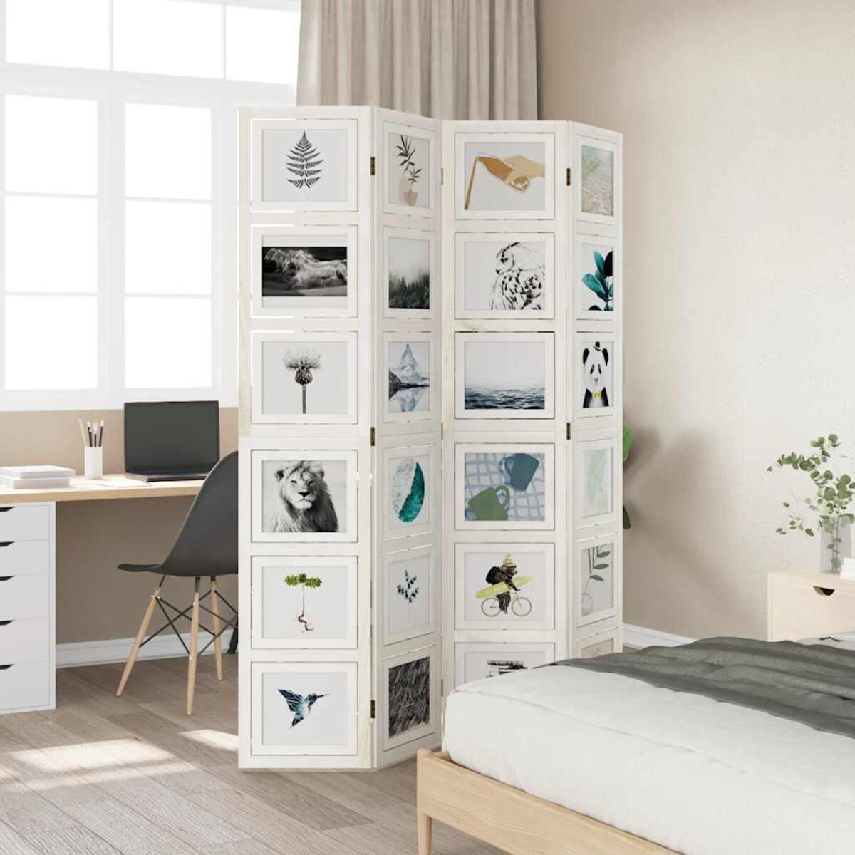 vidaXL Parawan pokojowy, 4-panelowy, biały, lite drewno paulowni