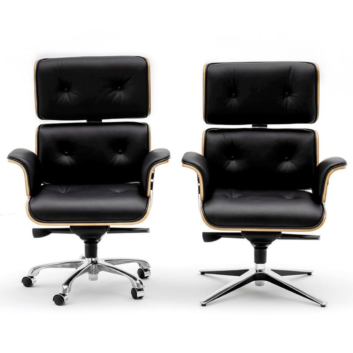 Fotel biurowy Lounge Business skórzany czarny z podnóżkiem, King Home
