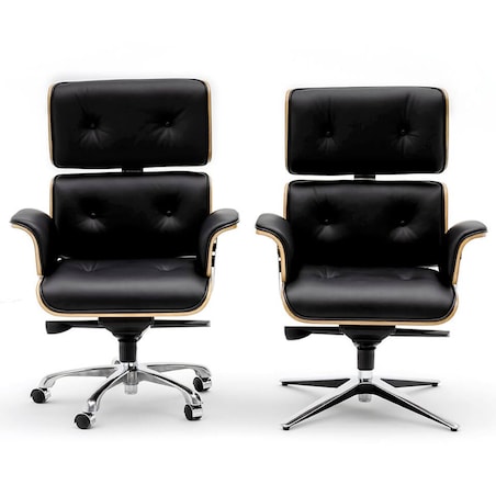 Fotel biurowy Lounge Business skórzany czarny z podnóżkiem, King Home