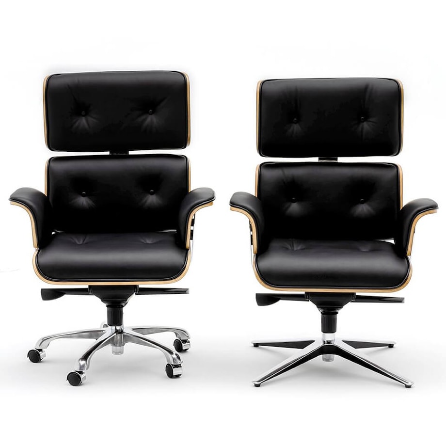 Fotel biurowy Lounge Business skórzany czarny z podnóżkiem, King Home
