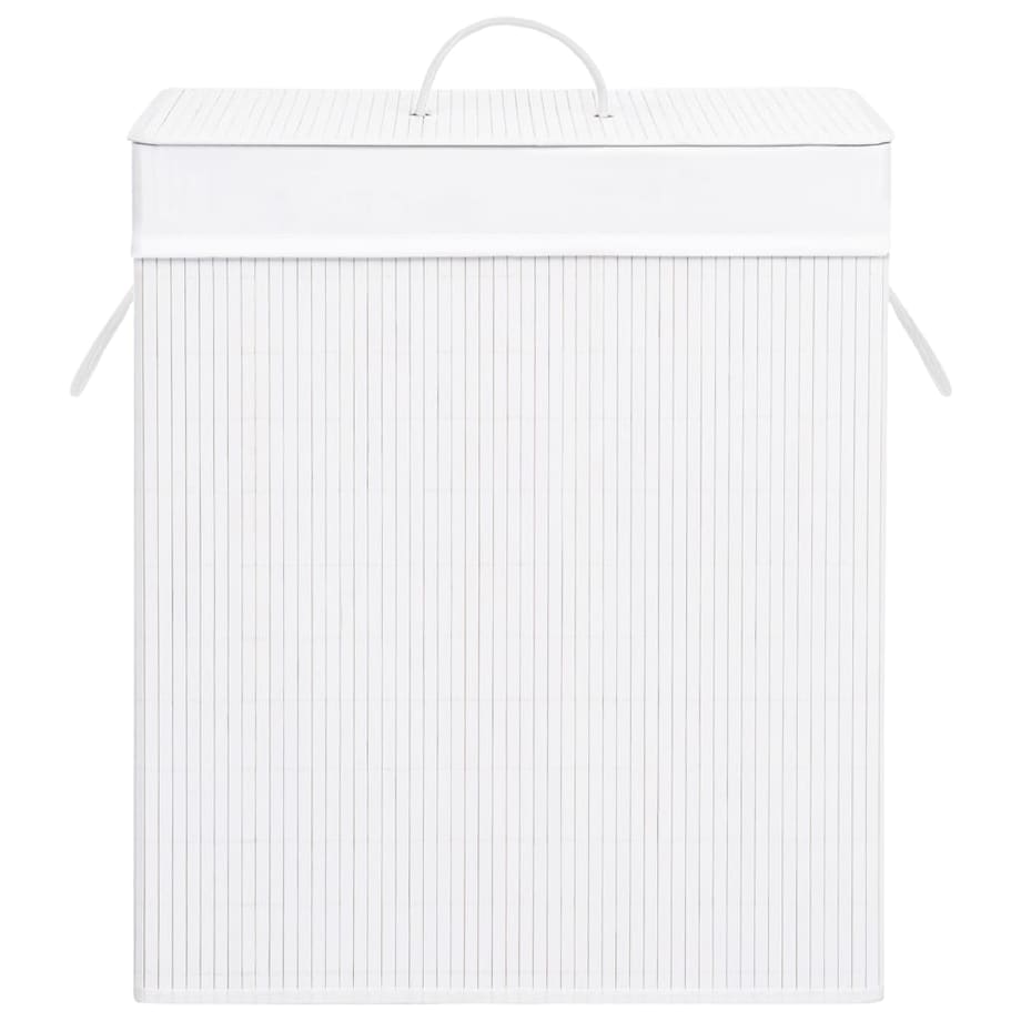 vidaXL Bambusowy kosz na pranie z pojedynczą przegrodą, biały, 83 L