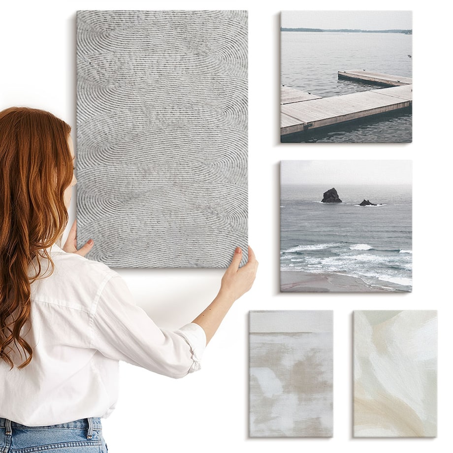 Zestaw 5 obrazów na płótnie - Abstrakcja nowoczesne tekstury w stylu industrialnym - szary